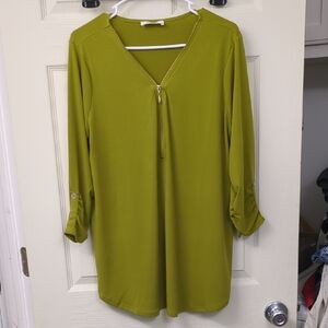 Zenana Outfitters Olive Zip-Front Roll-Sleeve Tunic